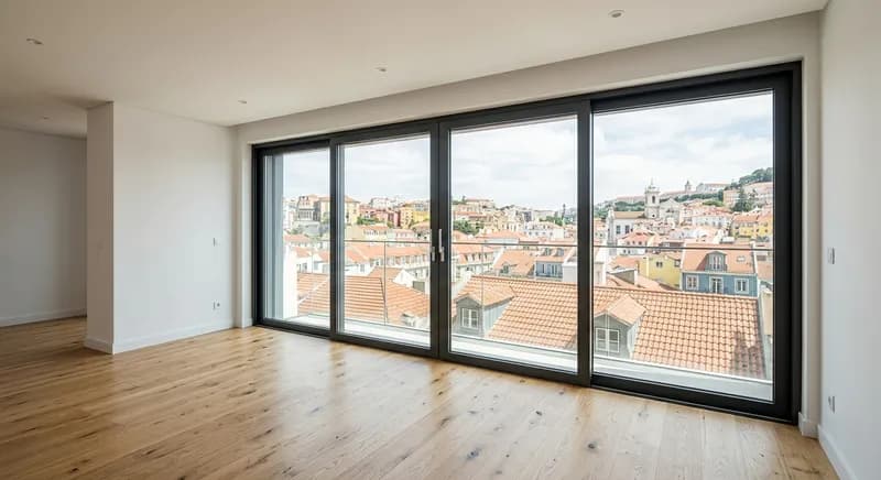 Janela de correr em alumínio instalada num apartamento renovado em Lisboa