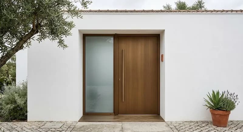 Porta de entrada em alumínio anodizado com vidro lateral